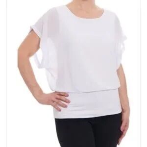 Joseph A  Mixed Media Dolman Sleeve Women's Classic White Blouse Size S
